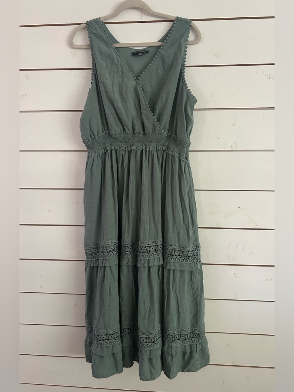 LAUREL GREY Boho Tiered Peasant Sage Green Sleeveless Tiered Lace Boho Dress XL